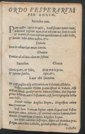 Ordo Vesperarum Per Annum.