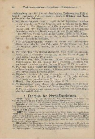 d. Fahrplan der Pferde-Eisenbahnen