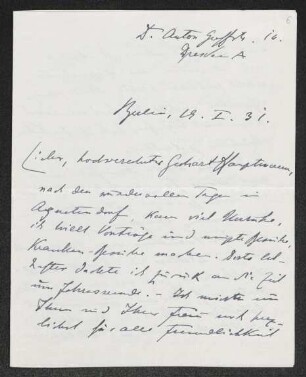 Brief von Theodor Däubler an Gerhart Hauptmann