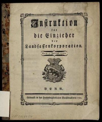 Instruktion für die Einzieher der Landsassenkorporation : Vom 4. Julius 1780