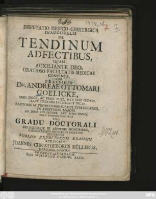 Disputatio Medico-Chirurgica Inauguralis De Tendinum Adfectibus