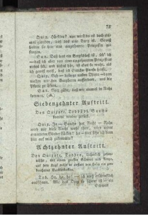Siebenzehnter Auftritt. Don Quixote. Sancho kommt wieder zurück