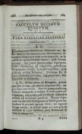 Saeculum Decimum Quintum. Fata Prospera Ecclesiae.