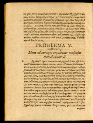 Problema V. Politicum. Num ad coniugia requiratur consensus contrahentium?