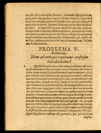 Problema V. Politicum. Num ad coniugia requiratur consensus contrahentium?