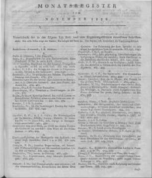 Monatsregister vom November 1826