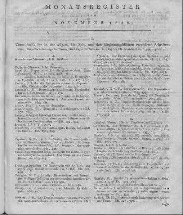 Monatsregister vom November 1826
