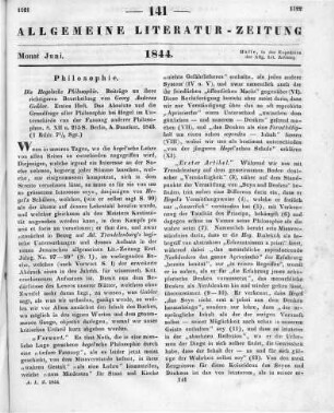 Gabler, G. A.: Die Hegelsche Philosophie. Beiträge zu ihrer richtigeren Beurtheilung und Würdigung. H. 1. Das Absolute und die Grundfrage aller Philosophie bei Hegel im Unterschiede von der Fassung anderer Philosophen. Berlin: Duncker 1843