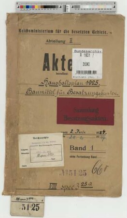 Haushaltsplan 1925: Baumittel für Besatzungsbauten