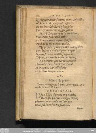 XV. Action de graces. Tobie rend grace à Dieu, de ce qu'il luy a rendu sa veué, Tobie 2. c.
