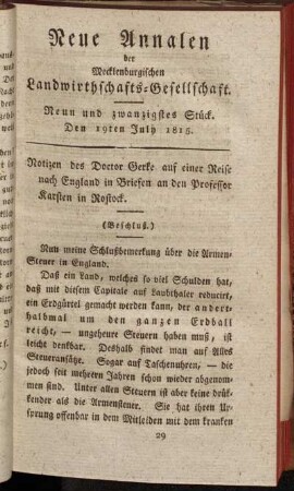 Neuen und zwanzigstes Stück. Den 19ten July 1815.
