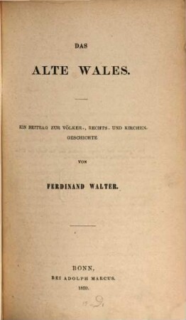 Das alte Wales : ein Beitrag zur Völker-, Rechts- und Kirchengeschichte