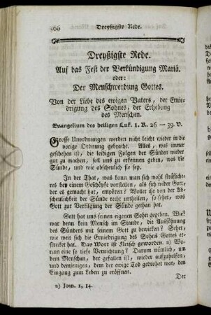 Dreyßigste Rede. Auf das Fest der Verkündigung Mariä oder: Der Menschwerdung Gottes.