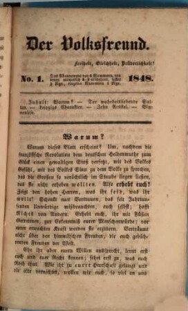 Demokratische Flugschriften : Blums Todtenfeier. Von Karl Weller. (2 Bl.) Der Wille des deutschen Volkes (4 S.) Anklage gegen das Ministerium Oberländer. (8 S.) Der Volksfreund. No 1 - 3. 1848. (24 S.)