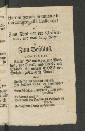 III. Zum Theil vor der Ordination, und was übrig bleibt