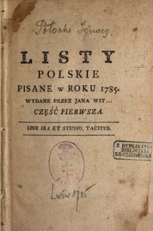 Listy polskie pisane w roku 1785. 1