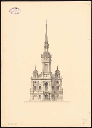 Kirche, Basel: Aufriss Turmseitenansicht 1:200