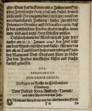 XVI. Prognosticon. Vom Unfried/ Krieg/ Auffruhr/ Tumult/ und bösen Aspecten in diesem Jahr