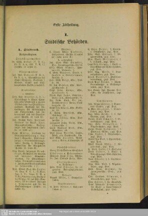 Erste Abtheilung. Behördenverzeichnis