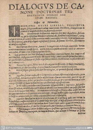 Dialogus de Canone Doctrinae Triangulorum Georgii Joachimi Rhetici.