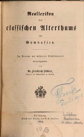 Reallexikon des classischen Alterthums für Gymnasien
