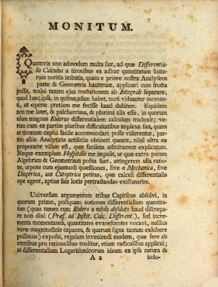 Institutionum Analyticarum Pars ... : Conscripta In Usum Tironum. 2,1, Pars secunda, De calculo Infinitesimali ; Liber Primus , De Calculo Differentiali
