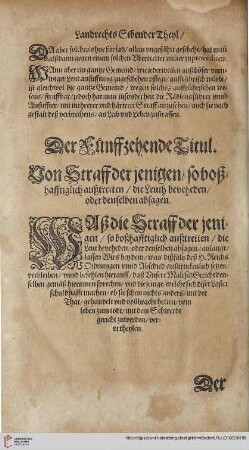 Titul 15. Von Straff derjenigen/so boßhafftiglich außtrettten/die Leuth beveheden/oder denselben absagen