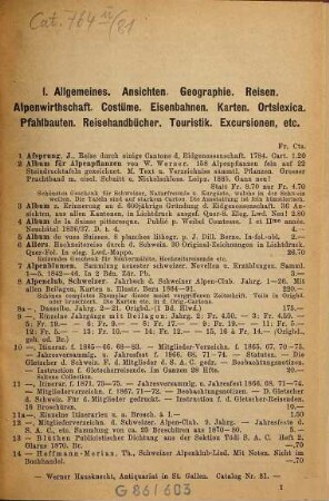 Antiquarischer Katalog von Werner Hausknecht, Buchhandlung und Antiquariat, St. Gallen. 81. 1893