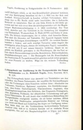 163-164 [Rezension] Vogels, Heinrich Josef, Übungsbuch zur Einführung in die Textgeschichte des Neuen Testamentes