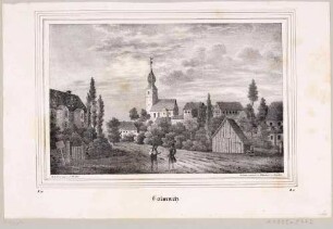 Ortsansicht von Colmnitz (Klingenberg) in Sachsen mit der Kirche, aus Sachsens Kirchen-Galerie von Hermann Schmidt, 1838, Bd. 2