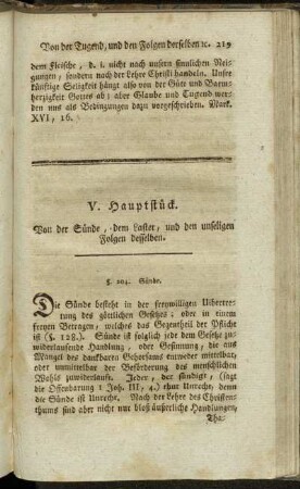 V. Hauptstück. Von der Sünde, dem Laster, und den unseligen Folgen desselben.