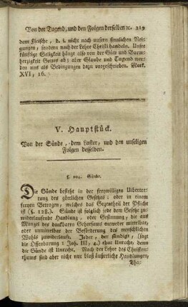 V. Hauptstück. Von der Sünde, dem Laster, und den unseligen Folgen desselben.