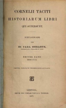 Cornelii Taciti historiarum libri qui supersunt, I
