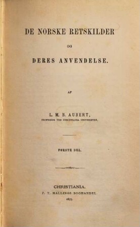 Den Norske Privatrets almindelige Del, 1