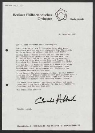 Brief an Elisabeth Furtwängler, 13.12.1993
