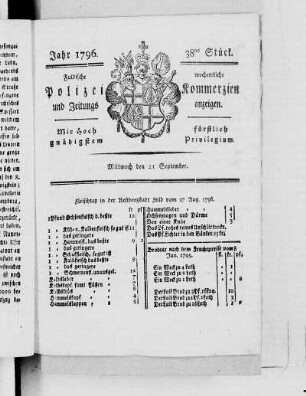 38tes Stück., Ausgabe vom 21. September 1796