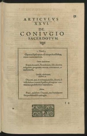 Articulus XXVI. De Coniugio Sacerdotum.