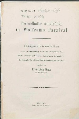 Formelhafte Ausdrücke in Wolframs Parzival