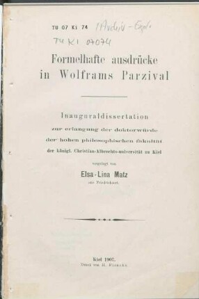 Formelhafte Ausdrücke in Wolframs Parzival
