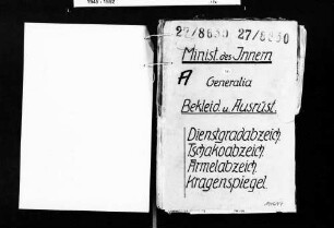 Uniformen: Dienstgradabzeichen; Ärmelabzeichen; Tschakoabzeichen; Kragenspiegel