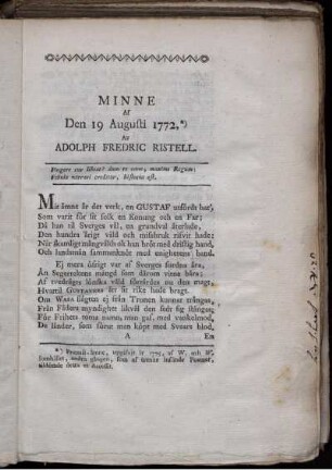 Minne Af Den 19 Augusti 1772.