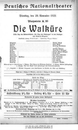 Die Walküre, Erster Tag des Bühnenfestspiels „Der Ring des Nibelungen“