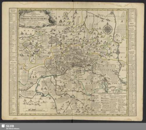 Accurate Geograph. Delineation Des In Dem Meisnischen Creisse Liegenden Ammtes Senftenberg Nebst Allen Daran Grentzenden Aemmtern Herrschaften und Gegenden