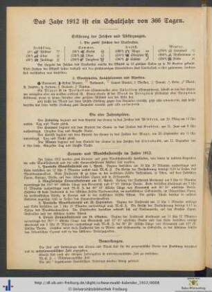 Das Jahr 1912 ist ein Schaltjahr von 366 Tagen.