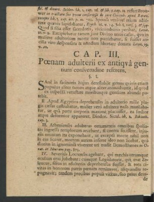 Cap. III. Poenam adulterii ex antiqua gentium consuetudine referens.