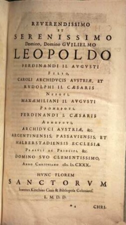 Flos Sanctorum, Seu Vitae Et Res Gestae Sanctorum : Ex Probatis Scriptoribus selectae, et In Formam Concionum singulari cura ad Usum Concionatorum accomodatae ; Cum Indice duplici, S S. et discursum praedicabilium, [2]