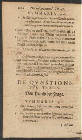 De Quaestionibus. Tit. XLIV. Von Peinlicher Frage.