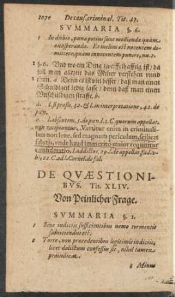De Quaestionibus. Tit. XLIV. Von Peinlicher Frage.