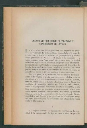 Ensayo crítico sobre el tratado y concordato de letran