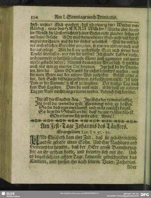 Am Fest-Tage Johannis des Täuffers. Evangelium, Luc. I. v. 57 - 80